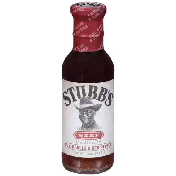 Stubbs soja, hvidløgs og rødpeber oksekødsmarinade